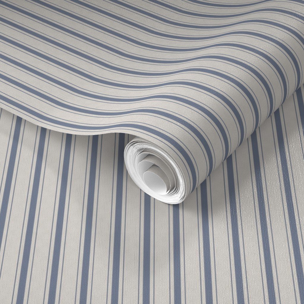 Mini Stressed Blue Denim Mattress Ticking Wallpaper blue and cream wallpaper