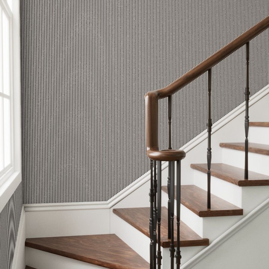 Micro Coal Black Antique Vintage Mattress Ticking Stripe on Cream Wallpaper artistic wallpaper
