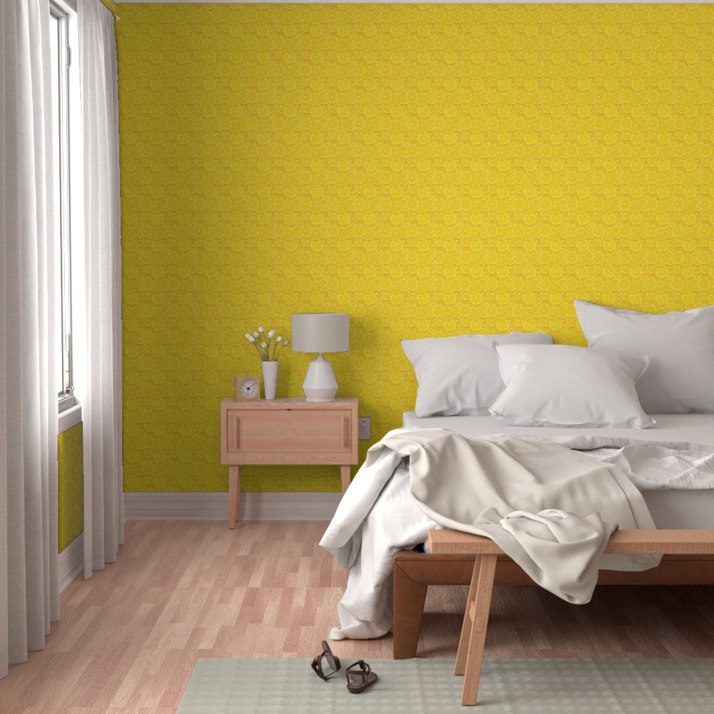 Lemon Citrus 3 inch Fruit Slices in a Zesty Repeat Pattern Wallpaper citrus fruit wallpaper