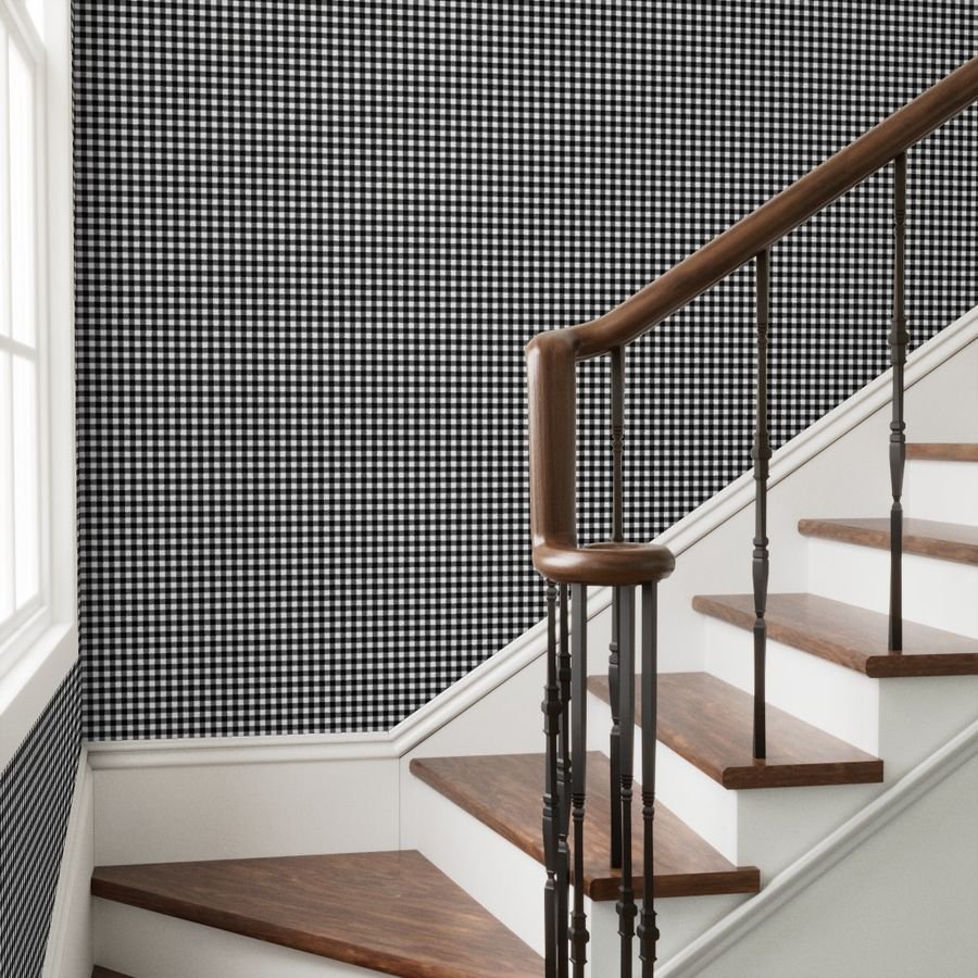 Black Color Classic Small Half Inch Gingham Check Tartan Plaid Wallpaper tartan check wallpaper