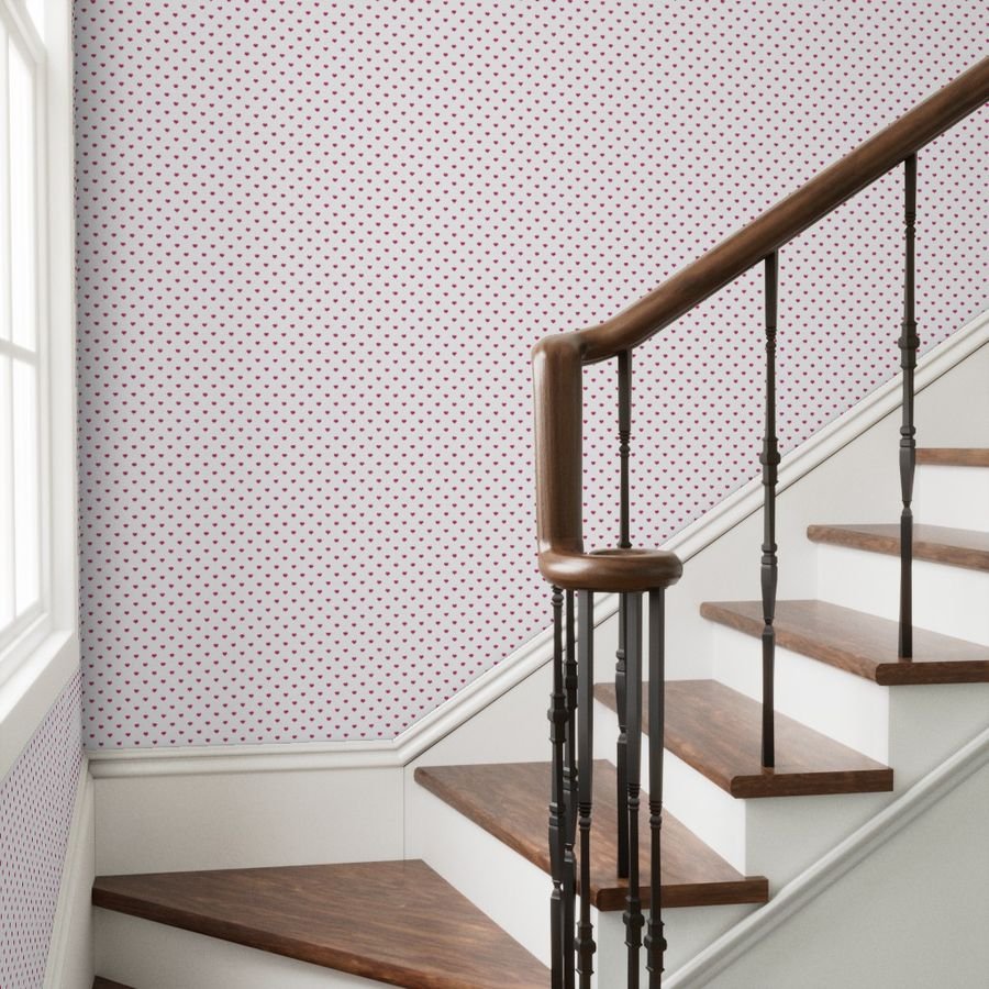 Mini Bubble Gum Pink Color Valentines Polkadot Love Hearts on White Design Collection Home Styling Collection bubble gum white wallpaper