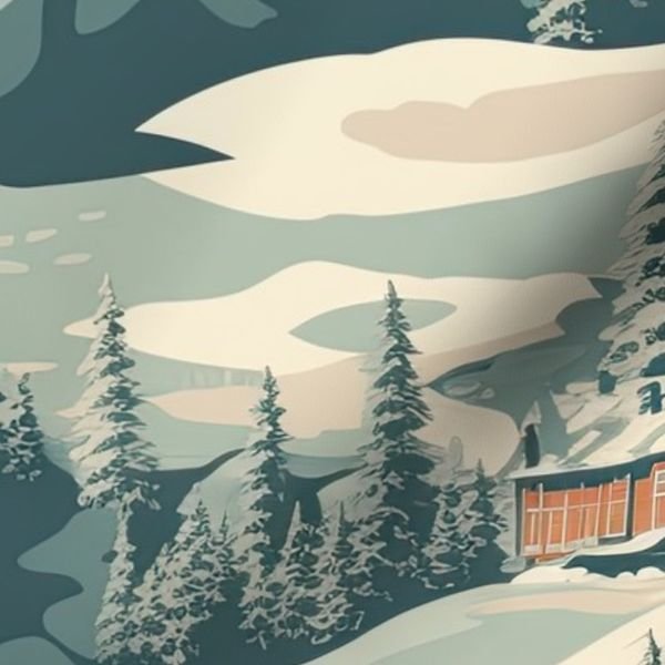 Vintage Ski Slope Blue Interior Collection Decor Collection blue ski lope fabric design