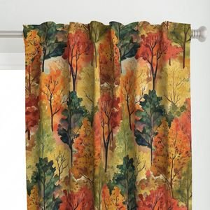 Watercolor of New England Endless Forest Fall Trees Home Styling Collection Interior Collection autumnal garden curtain design