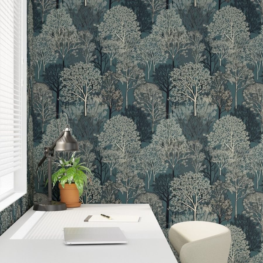 New England Endless Forest Trees Winter Design Collection Home Styling Collection winter garden wallpaper
