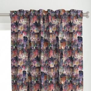 New York City Christmas Street Watercolor Home Decor Collection Home Decor Collection buildings houses curtain design