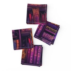 Witch Spooky Neon Halloween Books on Library Spell Book Shelf Home Decor Collection Decor Collection magic books napkins design