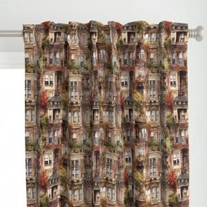 Brownstone Buildings in Varied Tones of Brown Watercolor Design Collection Interior Collection bay windows curtain design
