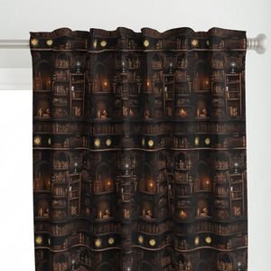 Spooky Photo realisticSmall Dark Academia Stampunk Bookshelves in Muted Design Collection Design Collection dark academmia curtain design