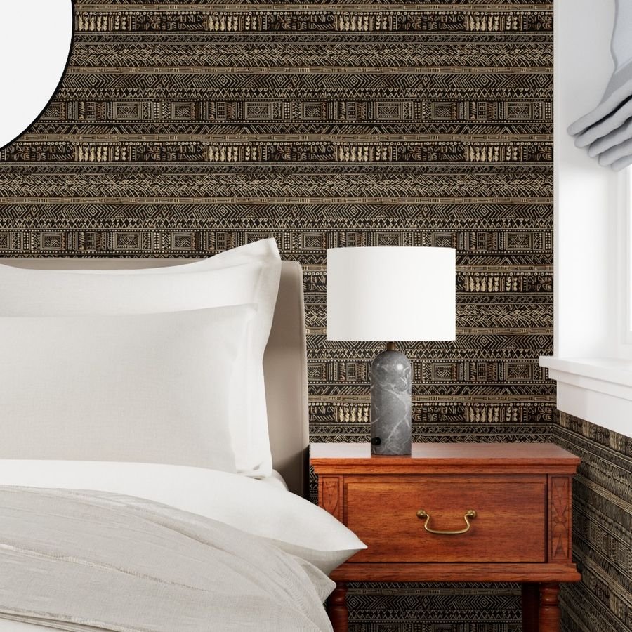 Tribal Mudcloth Boho Ethnic Print in Black and Cream Wallpaper african mudcloth wallpaper