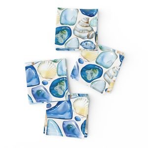 Blue and Sand Seashells and Shards of Tumbled and Scattered Watercolor Home Decor Collection Home Decor Collection sand shell napkins design