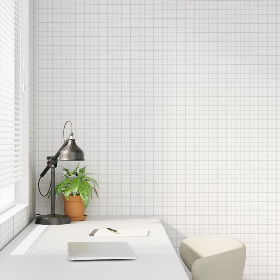 1 Inch Grid Line Pattern with Mid Grey Lines on White Home Decor Collection Home Styling Collection crafts wallpaper
