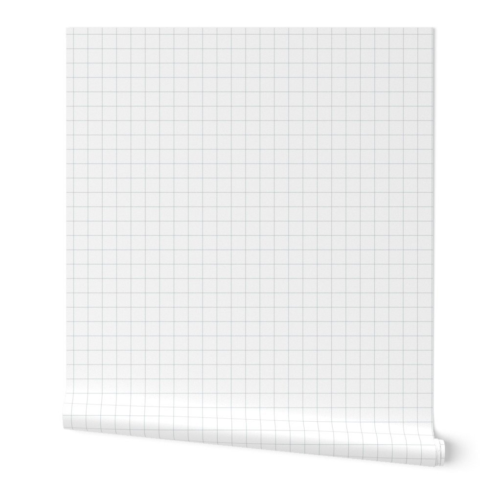 1 Inch Grid Line Pattern with Dusty Blue Lines on White Wallpaper fabric wallpaper