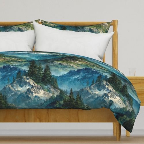 Olympic National Park Summer Watercolor Mountain Landscape Interior Collection Interior Collection landscape duvet cover design
