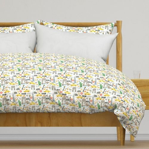 New York City Watercolor Motifs with Empire State and Statue of Liberty Home Decor Collection Interior Collection new york city duvet cover design