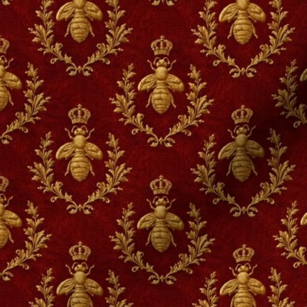 Small Napoleonic Royal Bee and Laurel Wreath Pattern on Crimson Red Home Styling Collection Home Styling Collection bee pattern fabric design