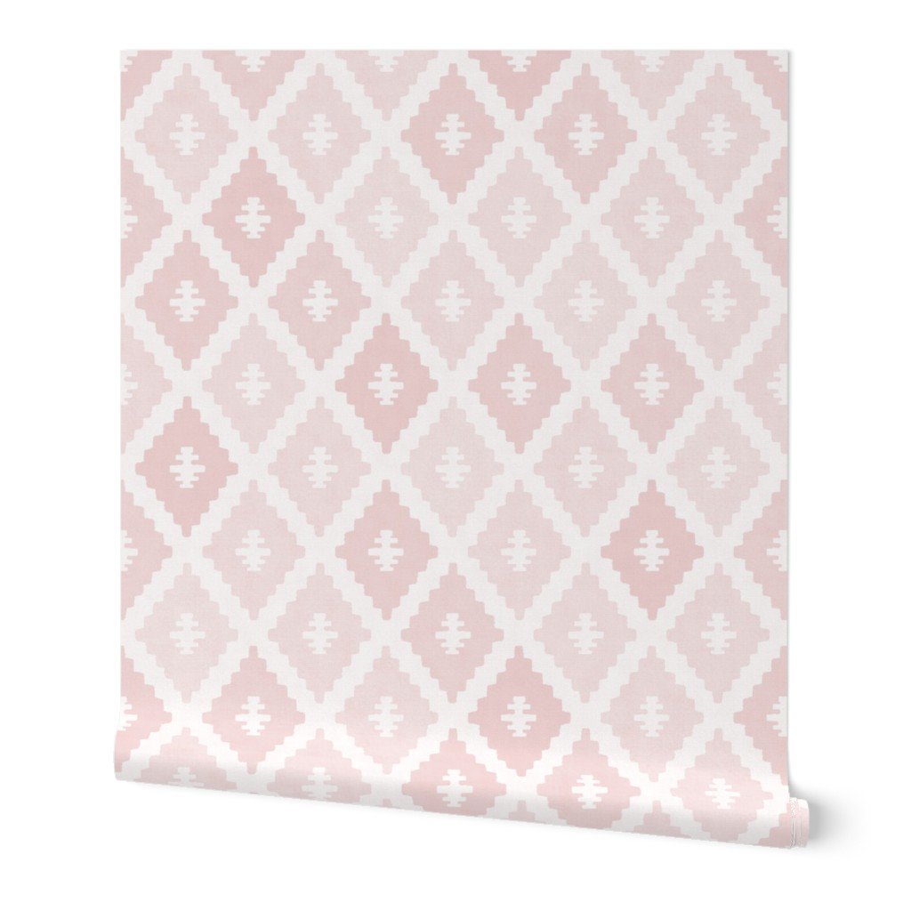 Large Sun Faded Mediterranean Diamond Pattern in Blush Shell Pink Design Collection Home Styling Collection rosewater pink wallpaper