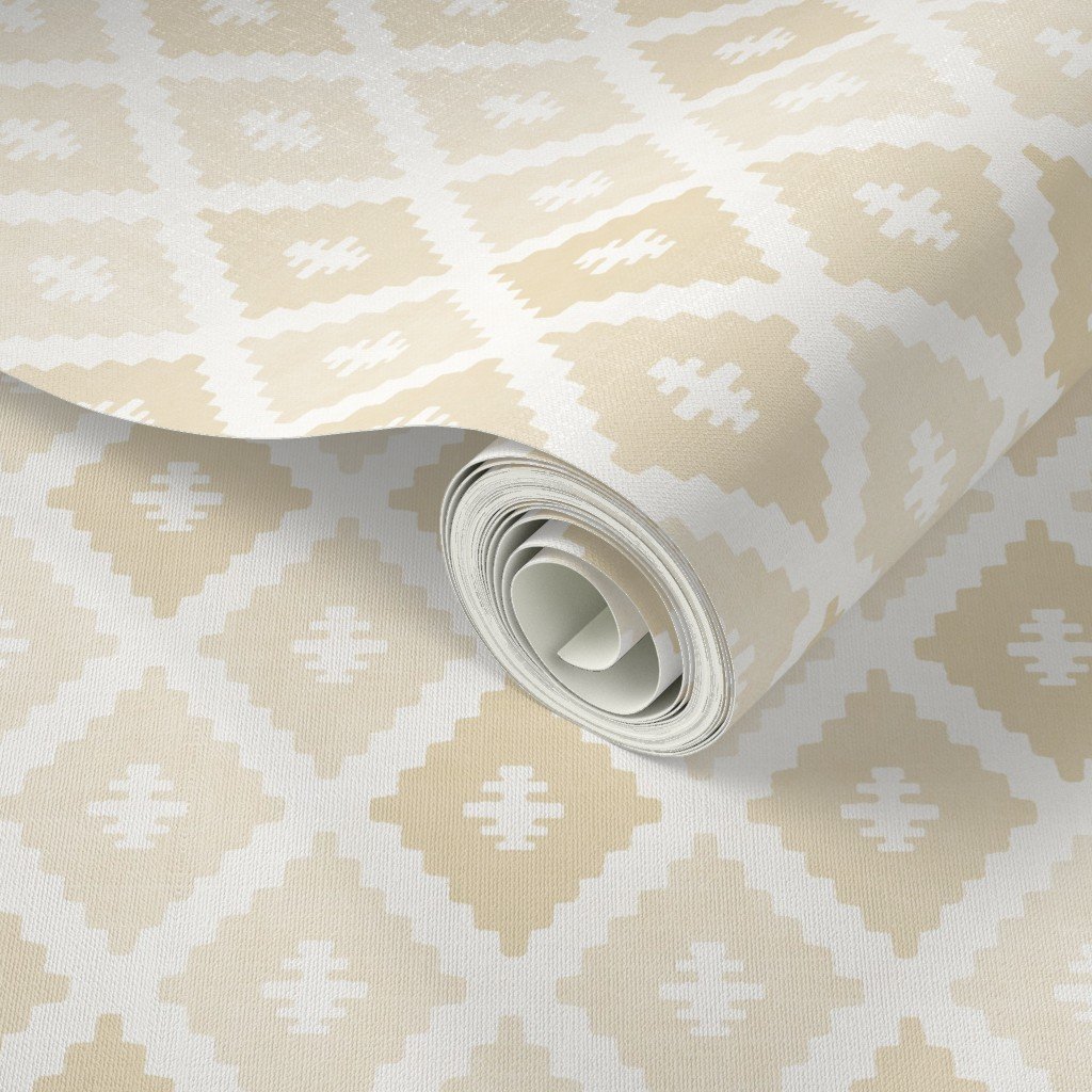 Small Sun Faded Mediterranean Diamond Pattern in Golden Sand Beige Design Collection Home Decor Collection warm cream wallpaper