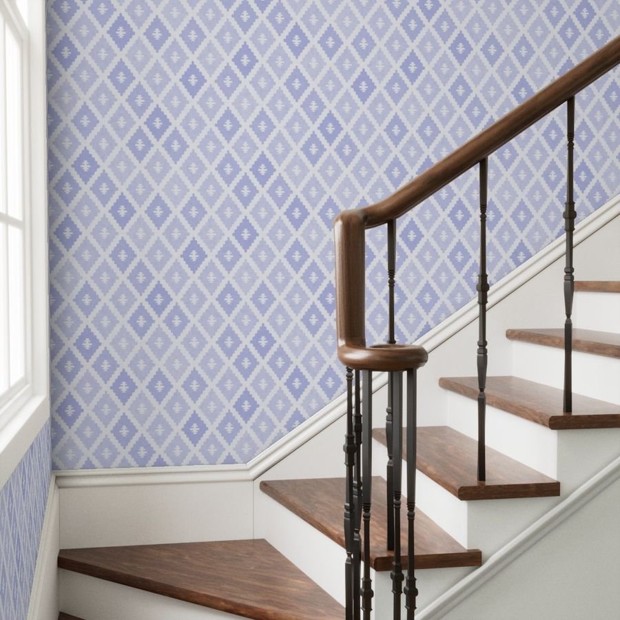 Large Sun Faded Mediterranean Diamond Pattern in Lavender Mist Blue Decor Collection Home Decor Collection periwinkle blue wallpaper
