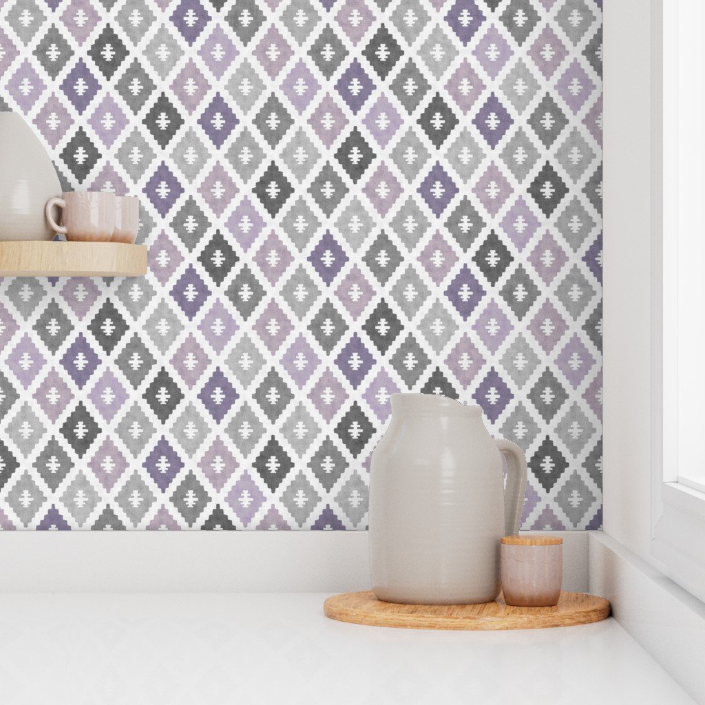 Small Sun Faded Mediterranean Diamond Pattern in Smoky Lavender Slate Decor Collection Home Styling Collection muted purple wallpaper