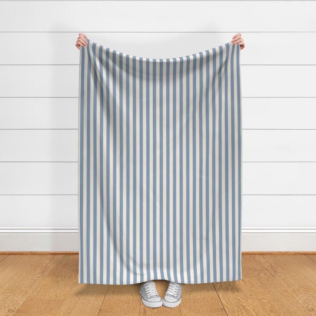 Classic Dusty Blue and Ivory One Inch Broad Stripe Pattern Fabric one inch stripe fabric