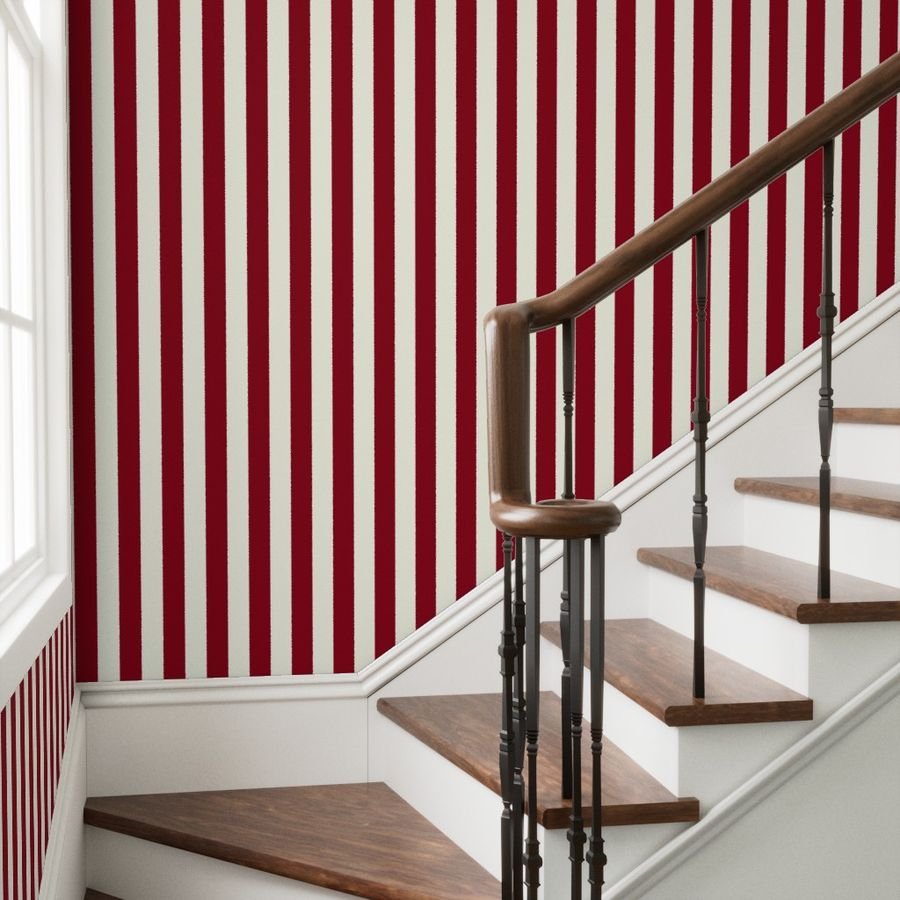 Classic Burgundy and Ivory 2-inch Vertical Stripes Home Decor Collection Home Styling Collection classic stripe wallpaper