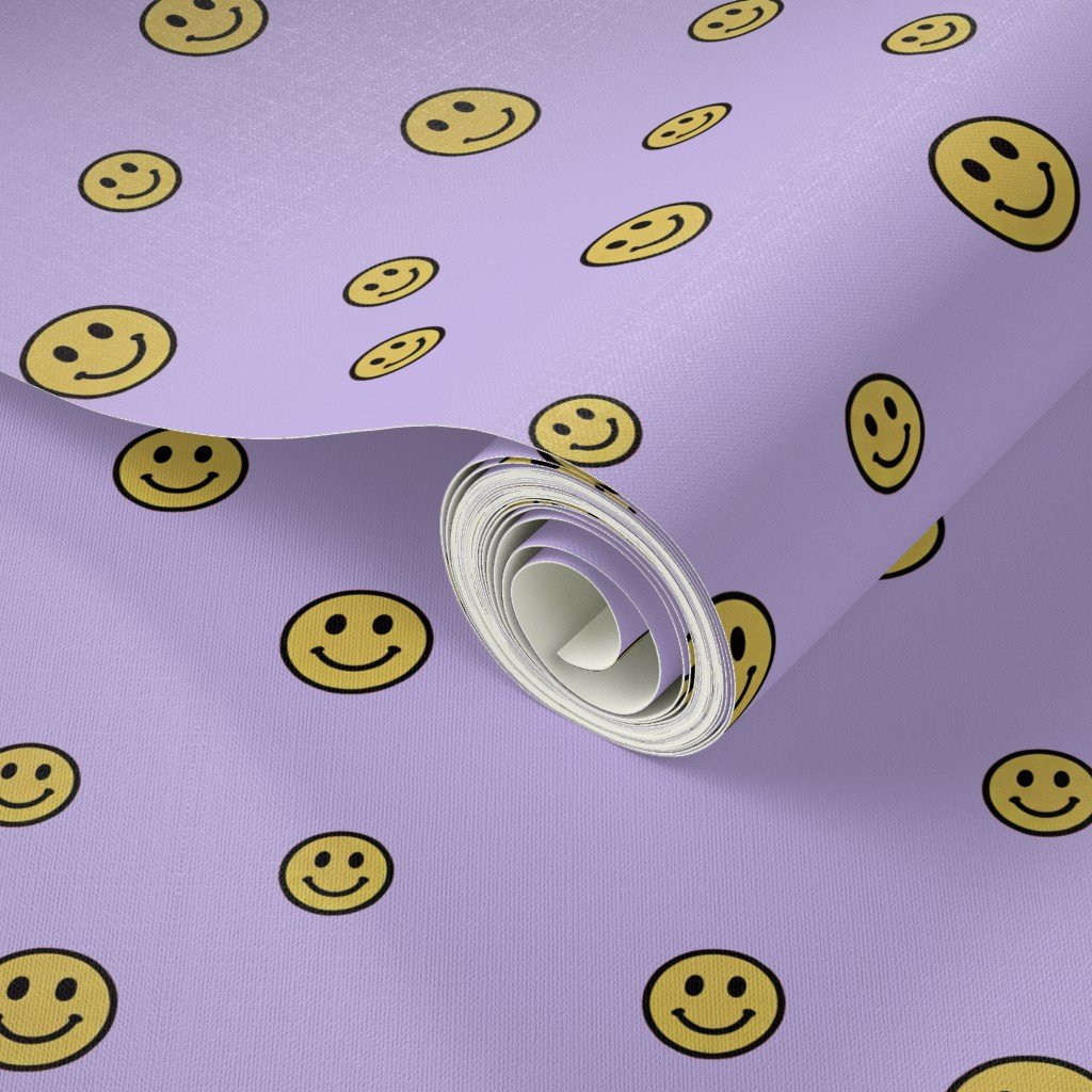 Retro Yellow Smiley Faces on Lavender Home Styling Collection Design Collection pastel purple wallpaper