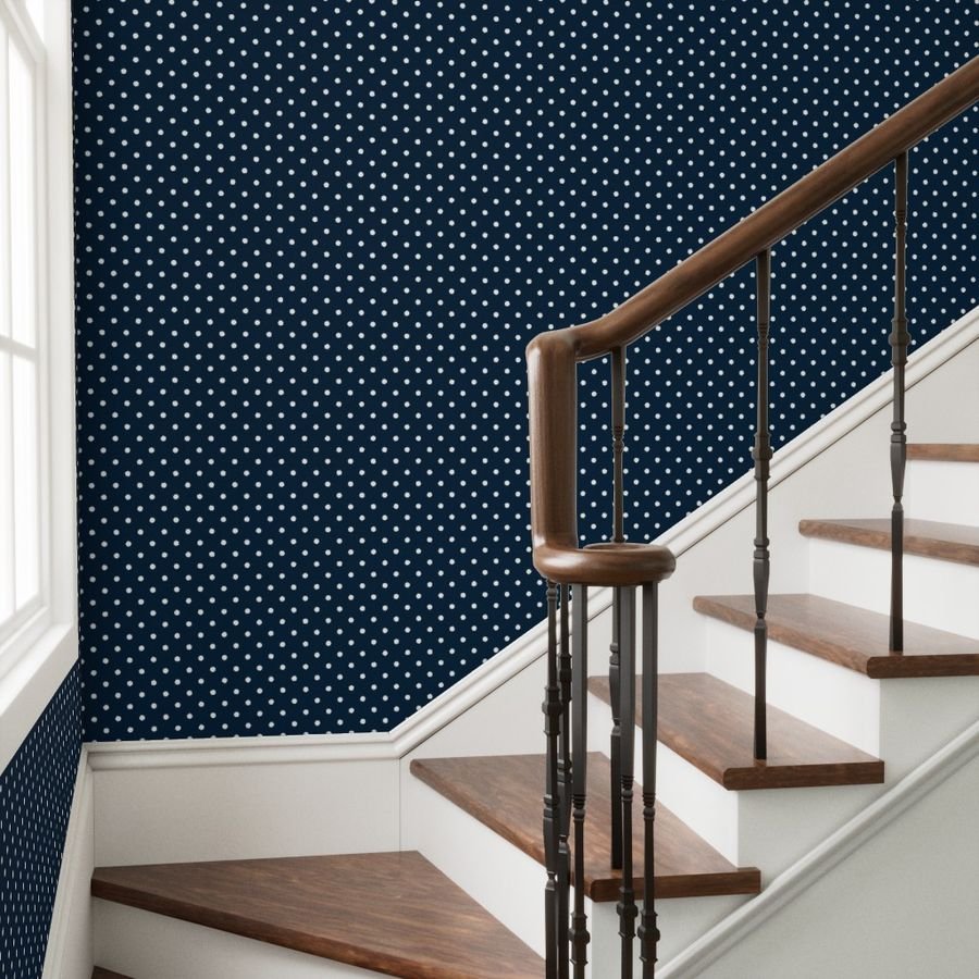 Mini White Polkadots on Navy Blue Wallpaper white spots wallpaper