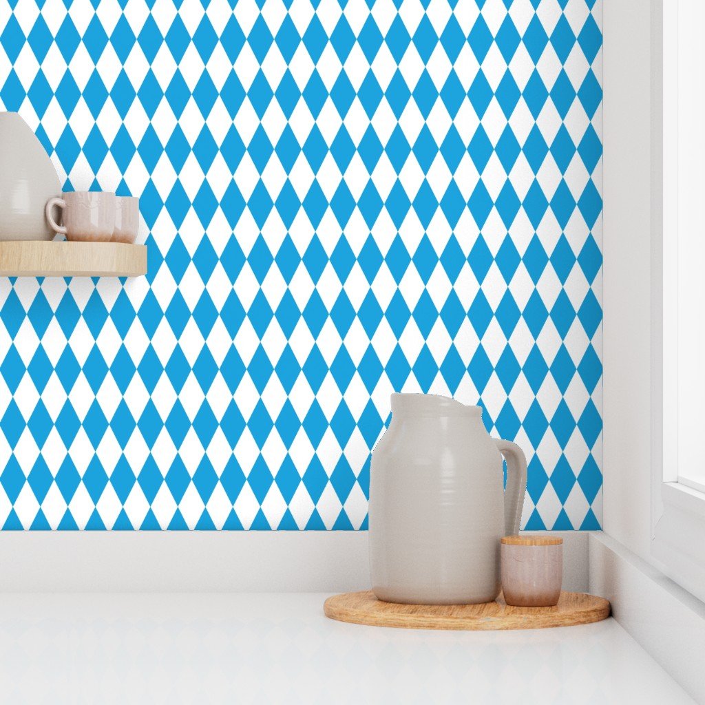 Oktoberfest Bavarian Blue and White Large Diagonal Diamond Pattern Design Collection Home Decor Collection design wallpaper