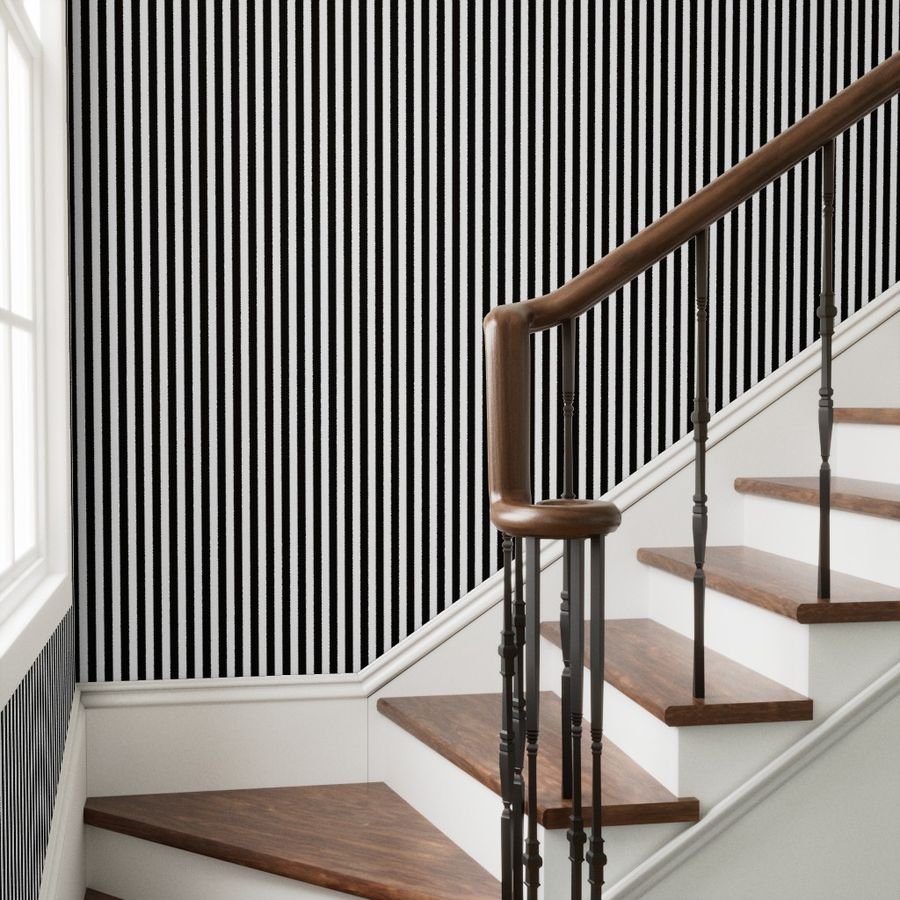 Black and White 3/4 inch Vertical Deck Chair Stripes Wallpaper 3 4 inch stripes wallpaper