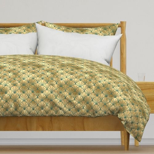 Teal and Faux Gold Foil Vintage Art Deco Scallop Shell Pattern Home Decor Collection Design Collection gold fan duvet cover design