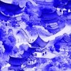 Small Chinese Village in Royal Blue Porcelain Glaze