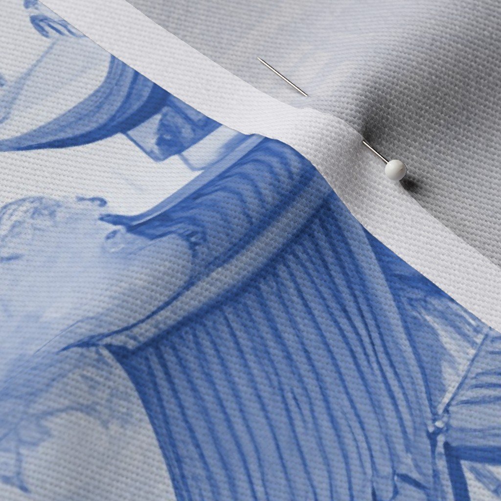 Small Chinese Village in Light Blue Porcelain Glaze Fabric blue porcelain fabric