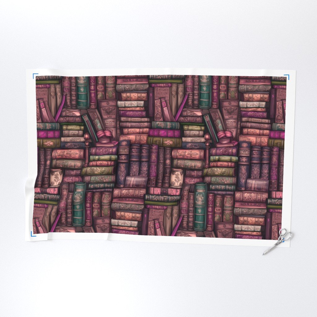 Pink Stacked Bound Vintage Books on Library Book Shelf Fabric leather books fabric
