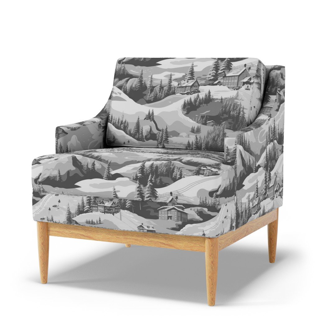 Small Montana Winter Cabins Montana with Evergreens in Grey Fabric china glaze fabric