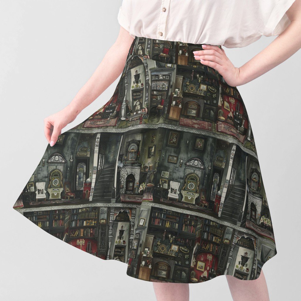 Victorian Gothic Dollshouse with Dark Academia Watercolor Decor 1 Fabric doll house fabric