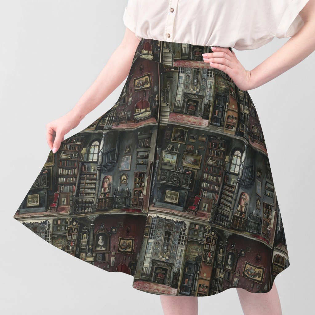 Victorian Gothic Dollshouse with Dark Academia Watercolor Decor 2 Fabric doll house fabric