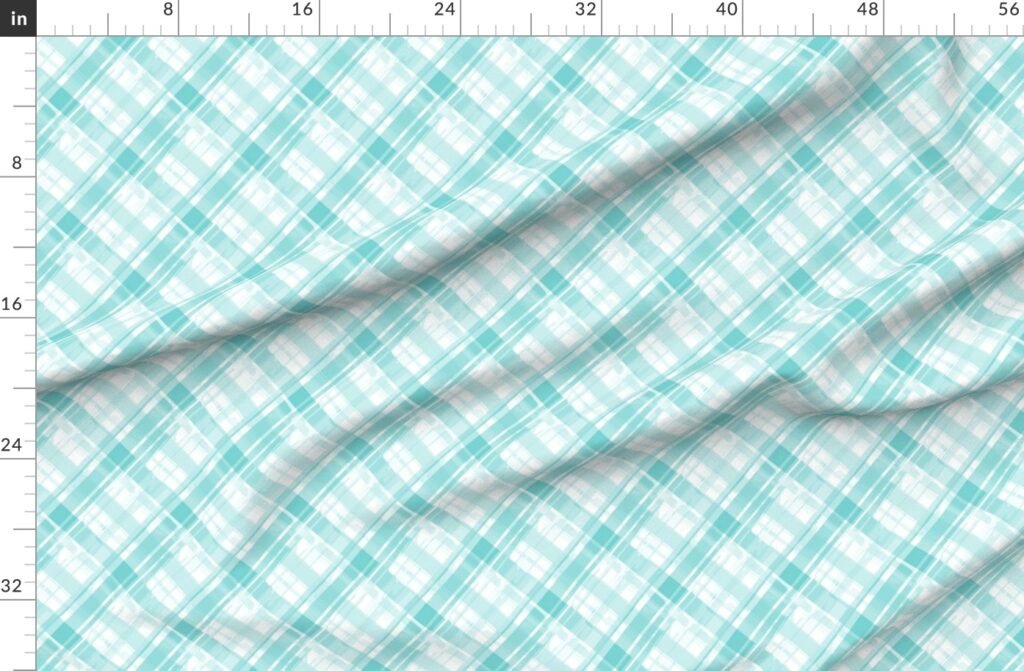 Faded Madras Diagonal Plaid in Aqua Fabric design
