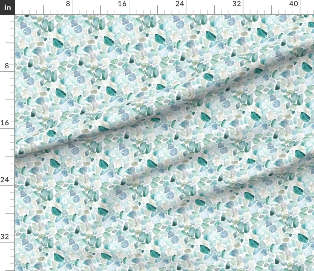 Small Blue and Aqua Shards of Tumbled and Scattered Watercolor Fabric design