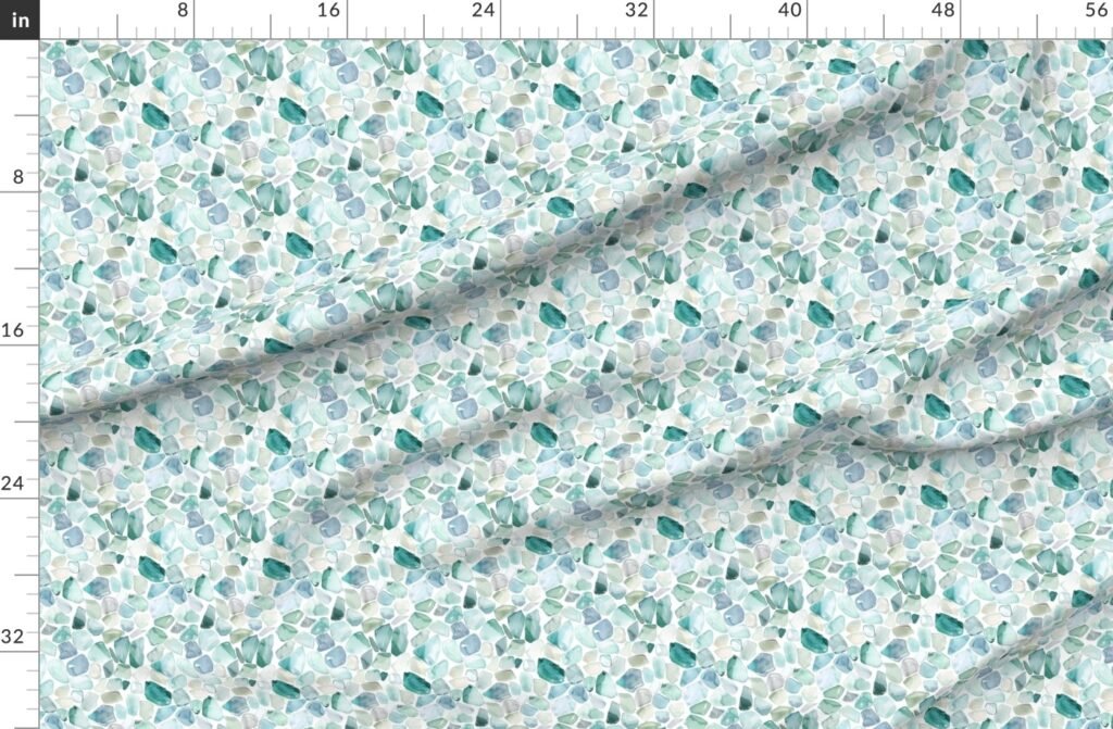 Small Blue and Aqua Shards of Tumbled and Scattered Watercolor Fabric design