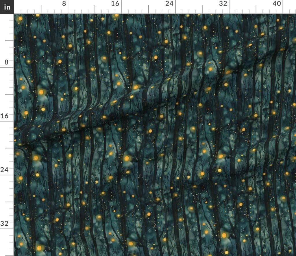 Mystic Firefly Forest A Glow in the Dark Fabric design