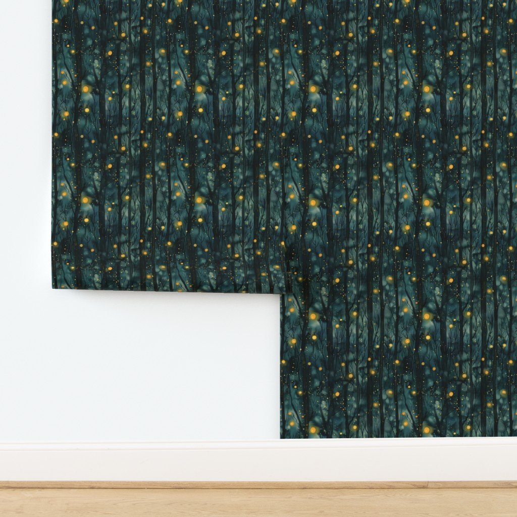 Mystic Firefly Forest A Glow in the Dark Wallpaper design