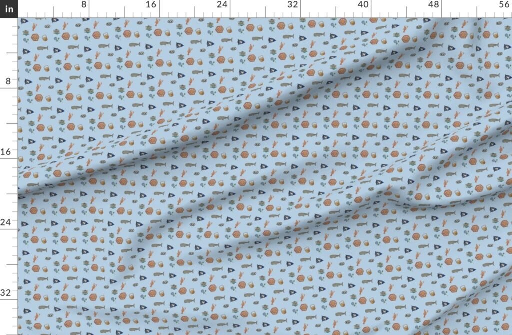 Nantucket Island Symbols and Motifs in Mini on Blue Fabric design