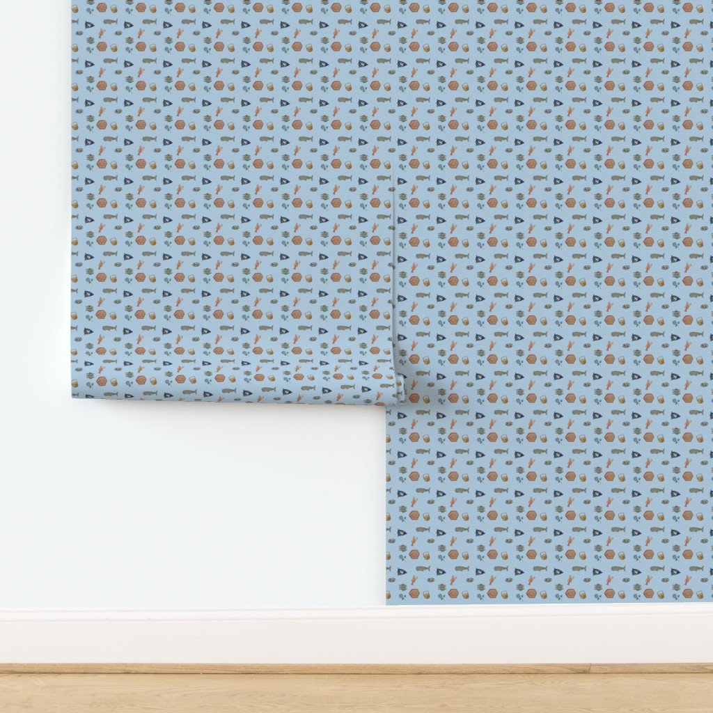 Nantucket Island Symbols and Motifs in Mini on Blue Wallpaper design
