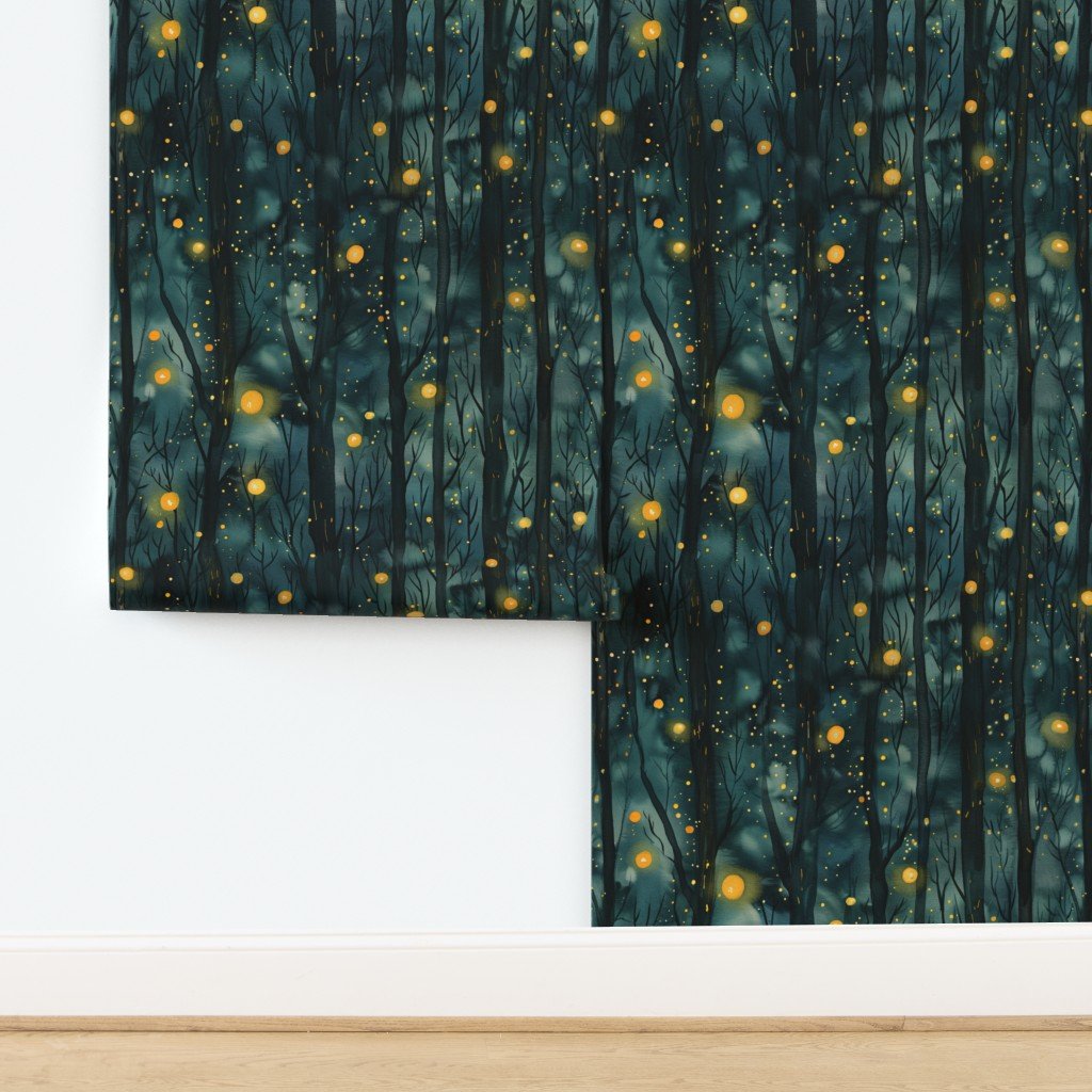 Large Mystic Firefly Forest A Glow in the Dark Wallpaper design