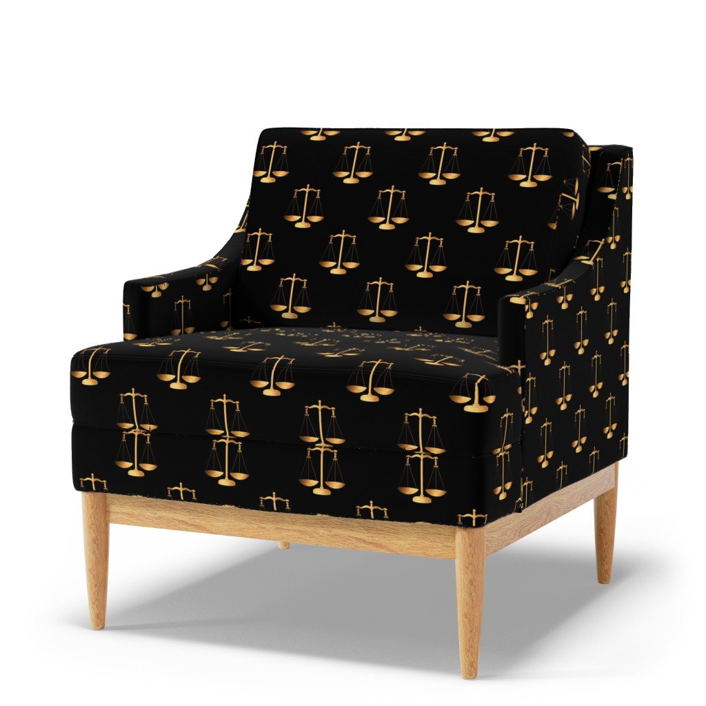 Yellow Gold Scales Of Justice on Black Repeat Fabric balance fabric