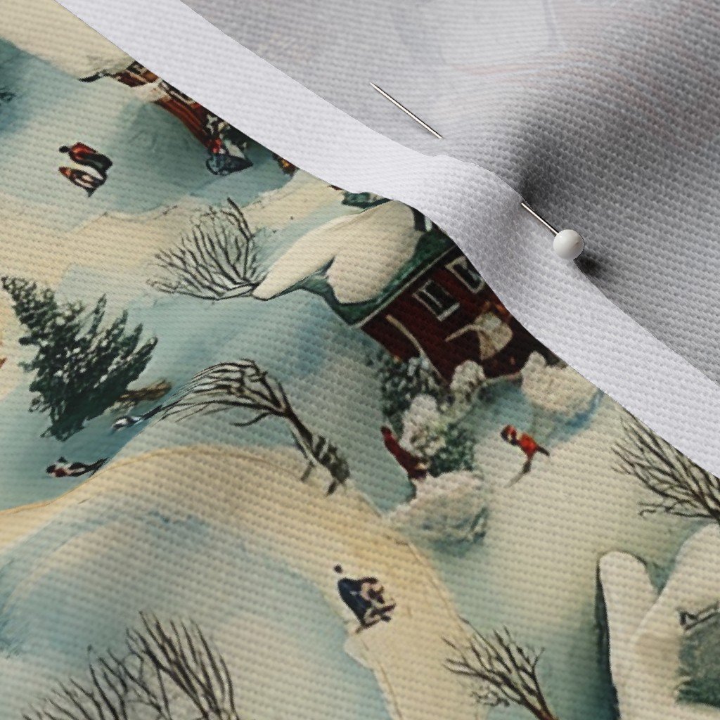 Whimsical Watercolor Christmas Village Fabric cozy homes fabric