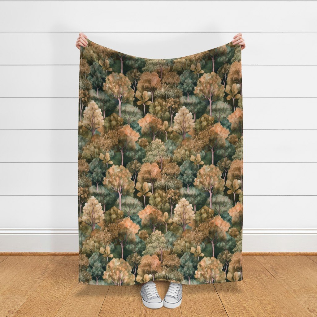 Endless Forest Watercolor - Golden Autumn Fabric art print fabric