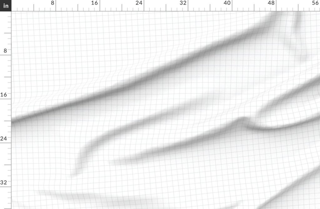 1 Inch Grid Line Pattern with Dusty Blue Lines on White Fabric design