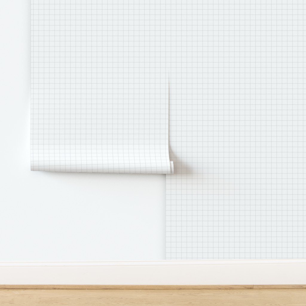1 Inch Grid Line Pattern with Dusty Blue Lines on White Wallpaper design