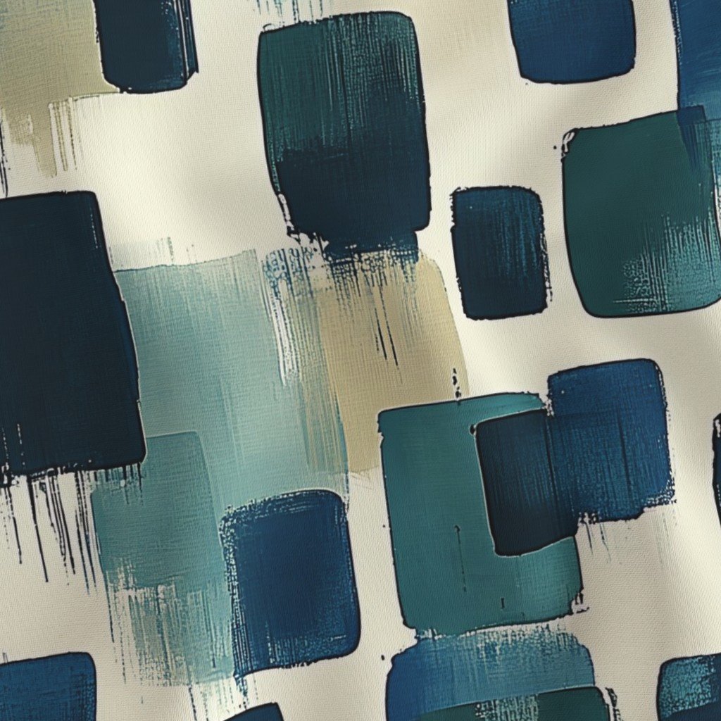 Large Abstract Brushstroke City Blocks in Deep Blue and Teal Fabric city block fabric